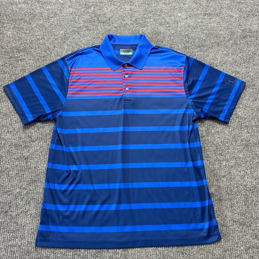 PGA Tour Mens Golf Shirt Size XL Blue‎ Red Striped Athletic Short Sleeve